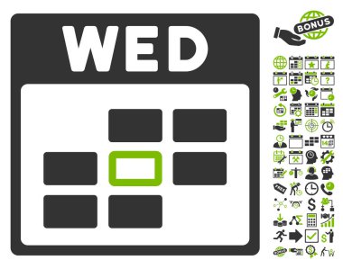 Bonus ile Çarşamba takvim kılavuz düz vektör simgesi