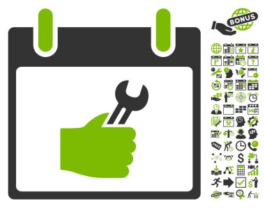 İngiliz anahtarı hizmet el takvim gün düz vektör simgesi Bonus ile