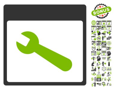 İngiliz anahtarı aracı takvim sayfa düz vektör simgesi Bonus ile