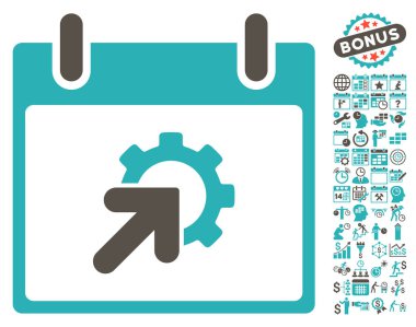 Bonus ile dişli Tümleştirme takvim gün düz vektör simgesi