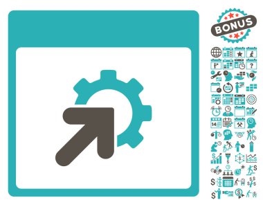 Bonus ile tümleştirme takvim sayfa düz vektör simgesi dişli