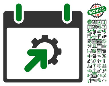 Bonus ile dişli Tümleştirme takvim gün düz vektör simgesi