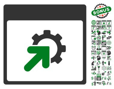 Bonus ile tümleştirme takvim sayfa düz vektör simgesi dişli