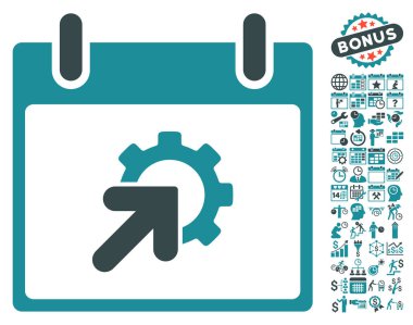 Bonus ile dişli Tümleştirme takvim gün düz vektör simgesi