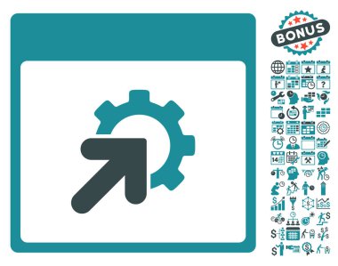 Bonus ile tümleştirme takvim sayfa düz vektör simgesi dişli