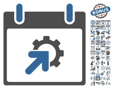 Bonus ile dişli Tümleştirme takvim gün düz vektör simgesi