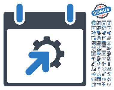 Bonus ile dişli Tümleştirme takvim gün düz vektör simgesi