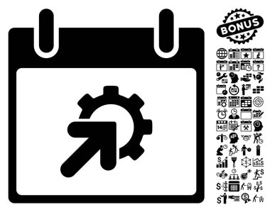 Bonus ile dişli Tümleştirme takvim gün düz vektör simgesi