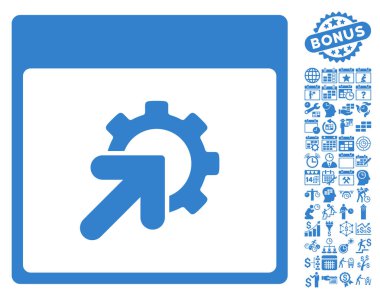 Bonus ile tümleştirme takvim sayfa düz vektör simgesi dişli