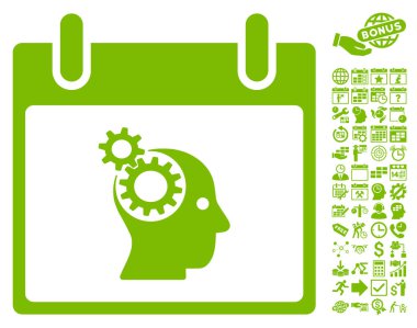 Bonus ile beyin Gears takvim gün düz vektör simgesi