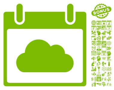 Bonus ile bulut takvim gün düz vektör simgesi