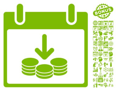 Bonus ile paralar gelir takvim gün düz vektör simgesi