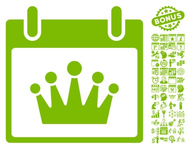 Bonus ile taç takvim gün düz vektör simgesi