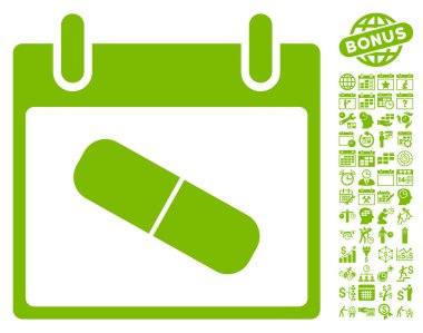 Bonus ile uyuşturucu hap takvim gün düz vektör simgesi