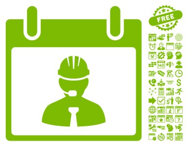 Bonus ile mühendis takvim sayfa düz vektör simgesi