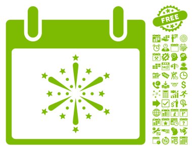 Bonus ile havai fişek patlama takvim gün düz vektör simgesi