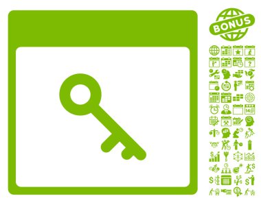 Bonus ile anahtar takvim sayfa düz vektör simgesi