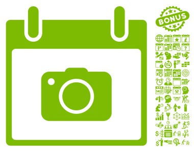 Fotoğraf kamera takvim gün düz vektör simgesi Bonus ile