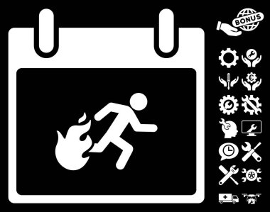 Bonus ile yangın tahliye adam takvim gün vektör simgesi