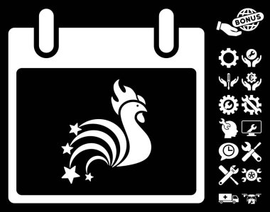 Bonus ile horoz havai fişek takvim gün vektör simgesi