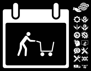 Bonus ile alışveriş sepeti takvim gün vektör simgesi