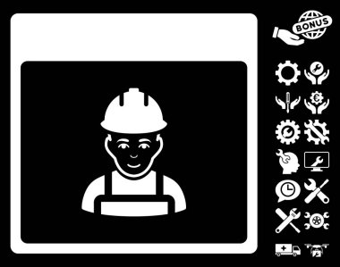 Bonus ile işçi takvim sayfası vektör simgesi