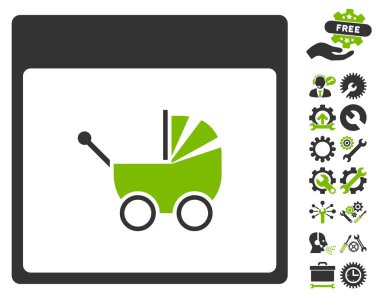 Bonus ile bebek arabası takvim sayfası vektör simgesi