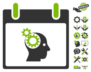 Bonus ile beyin Gears takvim gün vektör simgesi