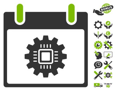 Bonus ile çip dişli takvim gün vektör simgesi