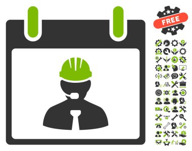 Bonus ile mühendis takvim sayfası vektör simgesi