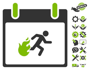 Bonus ile yangın tahliye adam takvim gün vektör simgesi