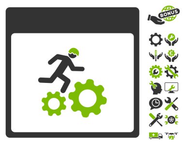 Bonus ile çalışan işçi takvim sayfa vektör simgesi