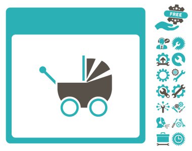 Bonus ile bebek arabası takvim sayfası vektör simgesi