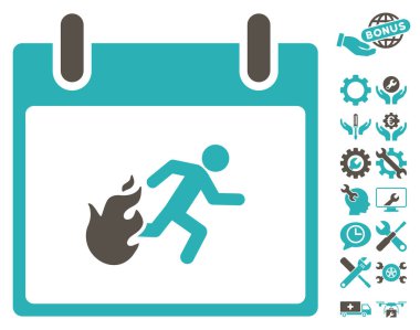 Bonus ile yangın tahliye adam takvim gün vektör simgesi