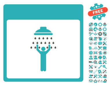 Bonus ile adam duş takvim sayfası vektör simgesi