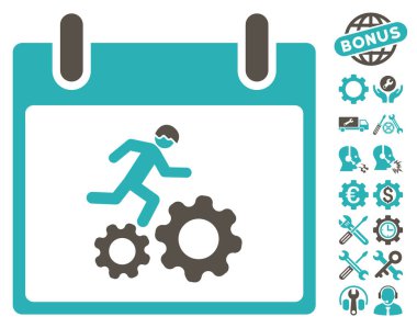 Bonus ile çalışan işçi takvim gün vektör simgesi