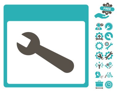 İngiliz anahtarı aracı takvim sayfası vektör simgesi Bonus ile