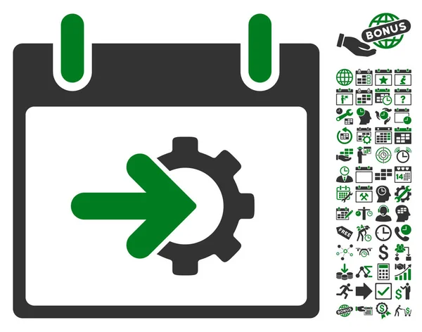 Ícone plano do vetor do dia do calendário da integração da engrenagem com bônus —  Vetores de Stock