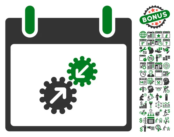 Ícone plano do vetor do dia do calendário da integração das engrenagens com bônus — Vetor de Stock