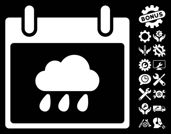 Ícone do vetor do dia do calendário da nuvem de chuva com bônus — Vetor de Stock