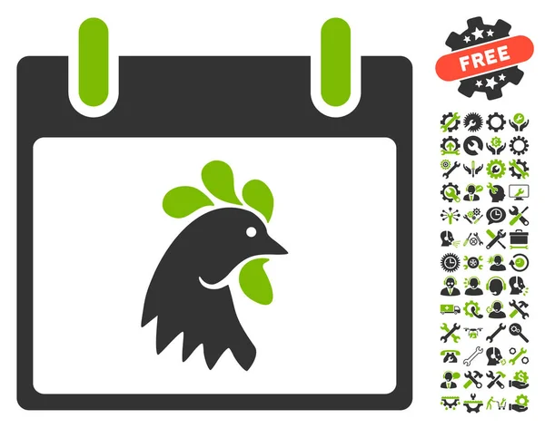 Rooster Head Calendar Día Vector icono con bono — Vector de stock
