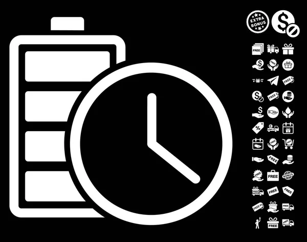 Icône de temps de batterie avec bonus gratuit — Image vectorielle