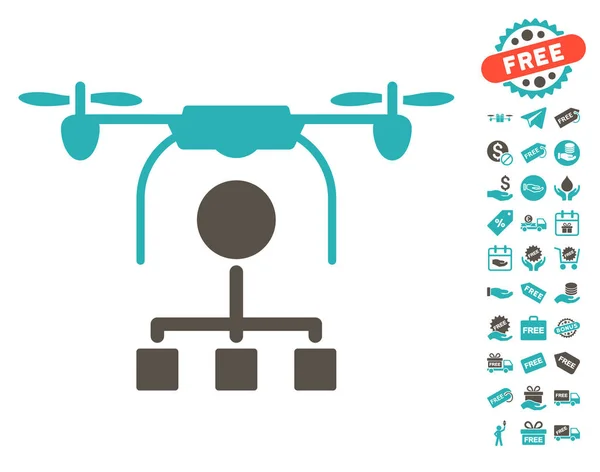 Ícone de distribuição de drones com bônus grátis — Vetor de Stock