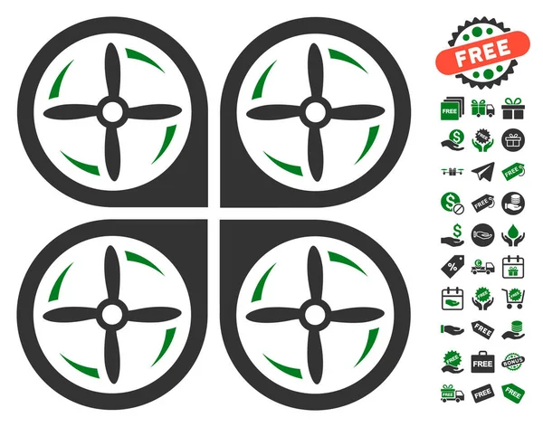 Quadrotorschrauben Rotationssymbol mit kostenlosem Bonus — Stockvektor