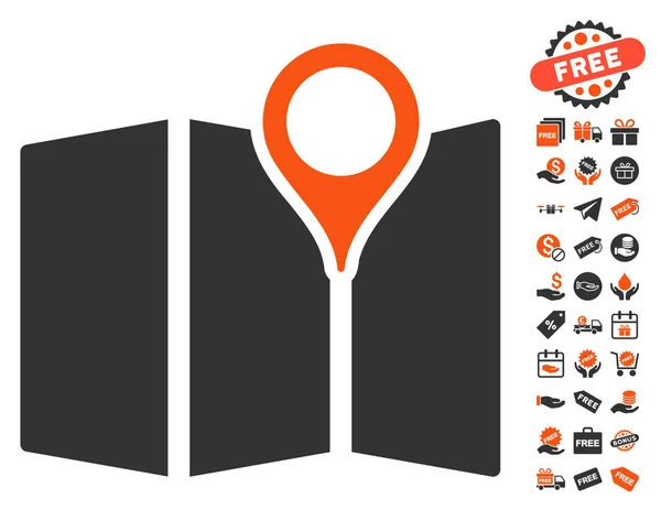 Mapa icono con bono gratis — Vector de stock