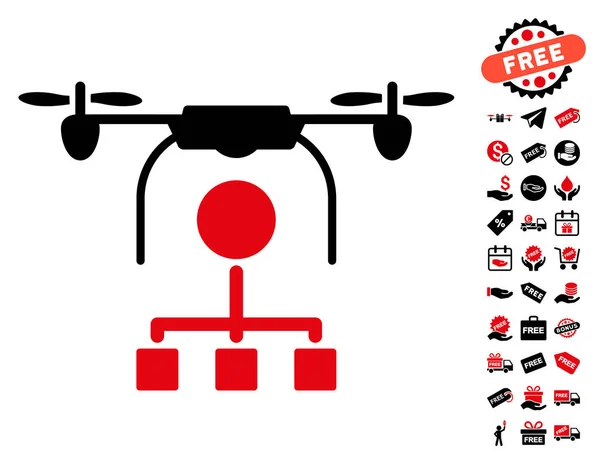 Значок распределения дронов с бесплатным бонусом — стоковый вектор