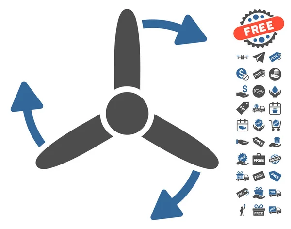 Icône de rotation de vis à trois lames avec bonus gratuit — Image vectorielle