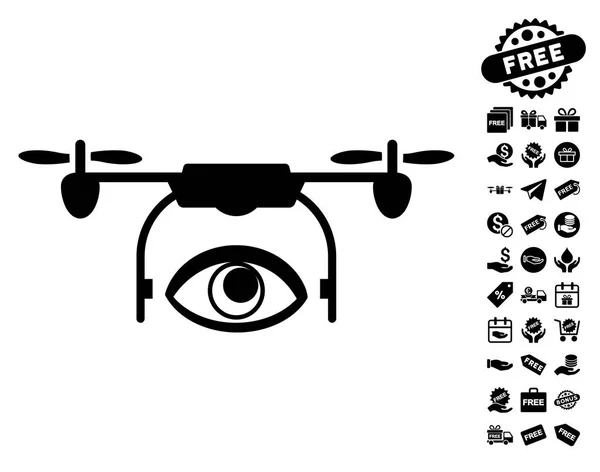 Ícone de drone espião de olho com bônus grátis — Vetor de Stock
