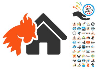 Kırmızı horoz Realty felaket simgesi 2017 yılı ile Bonus semboller