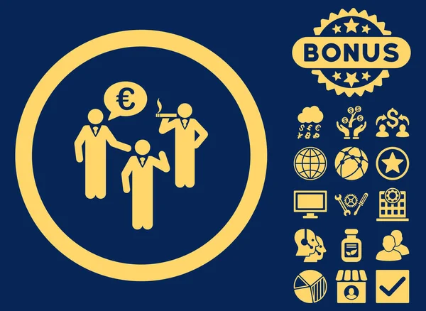 Euro Discutere Persone Icona glifo piatto con Bonus — Foto Stock